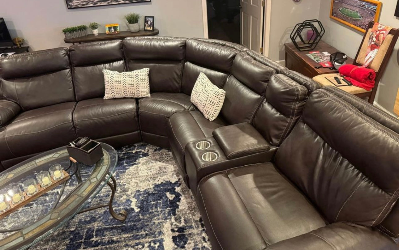 *Free Delivery* Faux Leather Reclining 3 Piece Sectional Couch with Storage and Power Ports