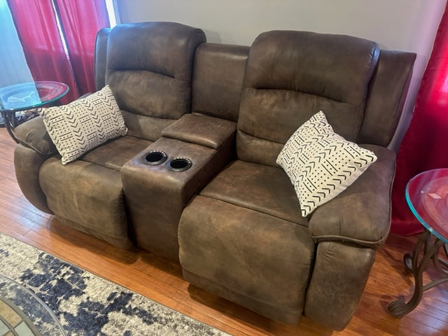 *free Delivery* Faux Leather Double Reclining Couch with Coffee Table and Night Stands