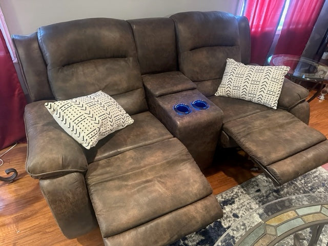 *free Delivery* Faux Leather Double Reclining Couch with Coffee Table and Night Stands